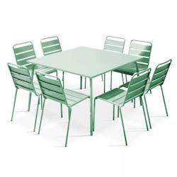 Oviala Business Ensemble table de jardin et 8 chaises en métal vert sauge - vert acier 109279_0
