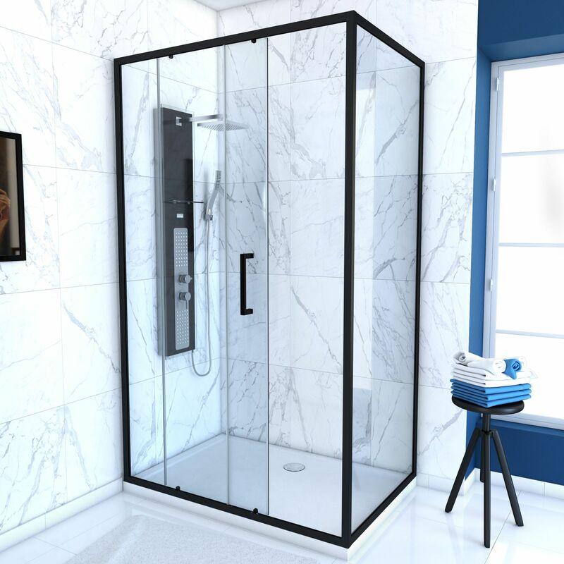 Paroi de douche 120x200 + receveur 120x80 cm - cadre et barre noir mat -  CONTOURING 120 - Aurlane