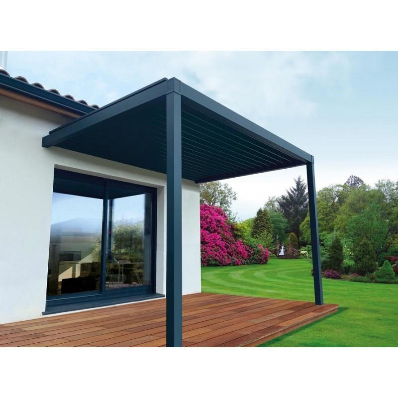 Pergola Bioclimatique Aluminium L1 Adossée Lames Orientables Parallèles Électrique (Télécommande ou Interrupteur) Sur Mesure Référence: Bioclimatique L1 Elec_0