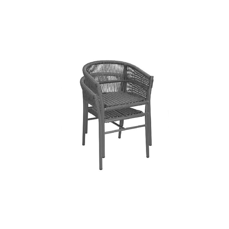 Lot de 2 fauteuils (H)750 x (L)610 mm empilables, en aluminium & corde grise, FLORENCE_0