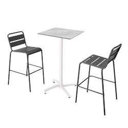 Oviala Business Ensemble table haute stratifié marbre + 2 chaises hautes gris - gris métal 110564_0