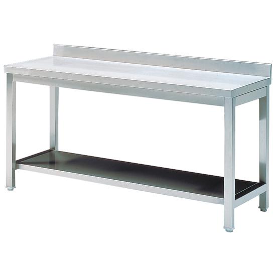 Table inox de travail avec étagère, avec dosseret, 1800x600 mm - HCA0024_0
