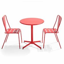 Oviala Business Ensemble table ronde et 2 chaises de terrasse bistrot en métal rouge - Oviala - rouge acier 109490_0