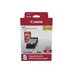 Cartouches d'encre + pack papiers photo - CANON - CLI-571XL Noir/Cyan/Magenta/Jaune - Haut rendement Canon - 3666749603635_0