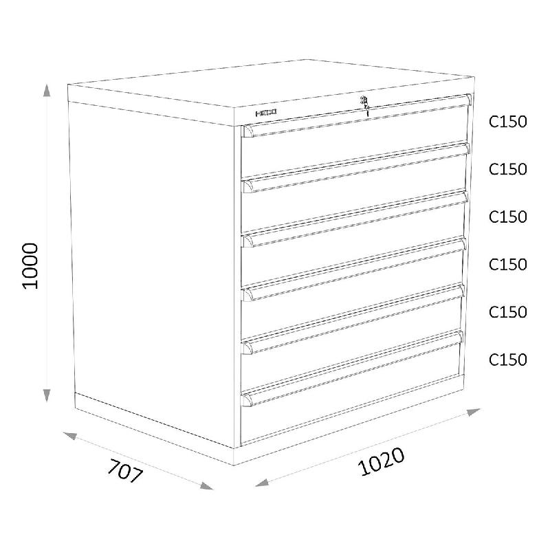 Armoires A Tiroirs Serie 119 - Largeur 1020 Mm Profondeur 707 Mm Hauteur 700 / 1000 / 1300 Mm Heco HE119233BL_0