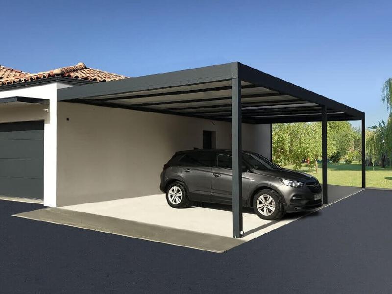 Carport en Aluminium Toit Plat Panneaux Sandwich Isolant Épaisseur 32mm H3 Adossé Abri Voiture & Camping Car Sur Mesure Référence: Carport H3 Sandwich Adossé_0