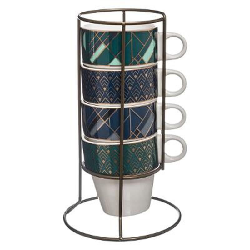 LOT DE 4 MUGS SUR RACK ALIYA 8CM BLANC - PARIS PRIX_0