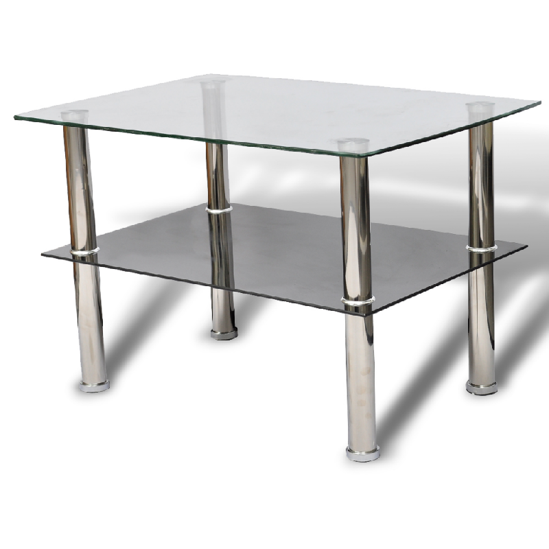 TABLE BASSE DE SALON DESIGN VERRE NOIR BLANC 2 PLATEAUX 65 X 45 CM 0902029_0