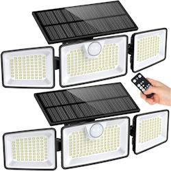 Lumisky Lot de 2 Spots Solaires à 3 Têtes Noires GLEAMAX - Éclairage LED Blanc Puissant, Orientables avec Détecteur de Mouvement et Télécommande_0