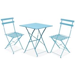 Oviala Business Table de jardin et 2 chaises acier bleu - bleu 103652_0