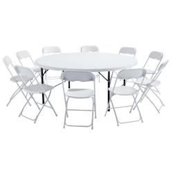 Oviala Business Ensemble table ronde et 8 chaises pliantes - Oviala - blanc plastique 101733_0