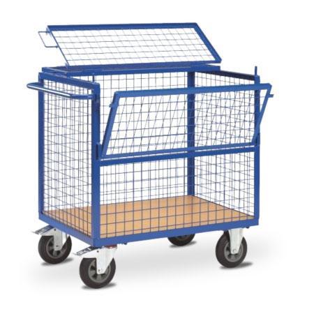 Chariot Container Grillagé Avec Panneau Rabattable et Couvercle - MANUEST - 8MGRGC15D2N505_0