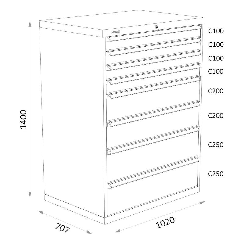 Armoires A Tiroirs Serie 119 - Largeur 1020 Mm Profondeur 707 Mm Hauteur 700 / 1000 / 1300 Mm Heco HE119421BL_0