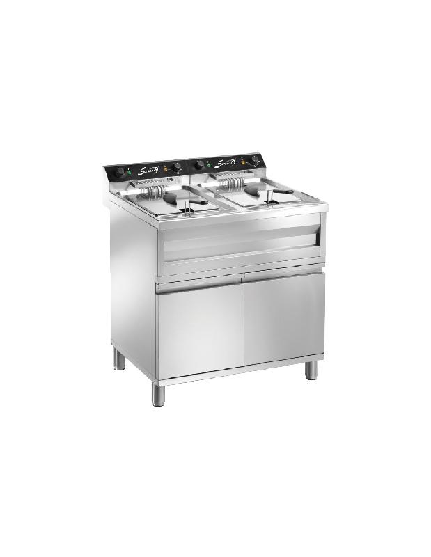 Friteuse électrique 2x9 Litres - SOFRACA - sur placard en acier inoxydable, 2 bacs, thermostats de sécurité_0