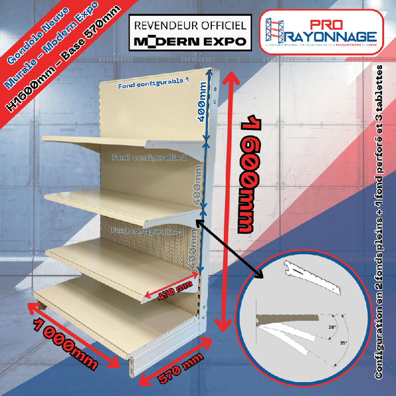 Gondole Murale Neuve à configurer - Hauteur 1600mm - Base 570mm - Modern Expo_0