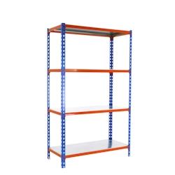 SimonRack Etagère métallique sans vis Simonclick 4 plateaux de 200 kgs par plateau couleur BLEU/ORANGE/GALVA 1500x1200x400 mm (haut x largeur x prof_0