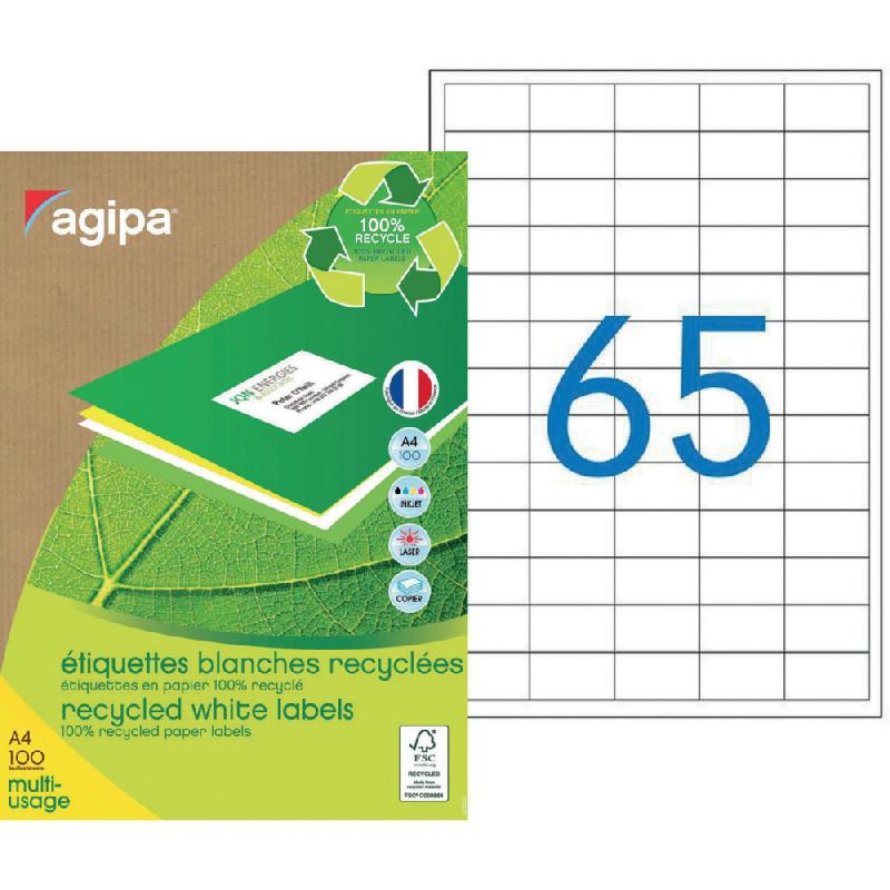 AGIPA 101185 Etiquettes blanches recyclées multi-usage 38 x 21,2 mm - Boîte de 6500_0