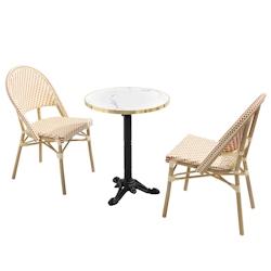 Oviala Business Table de terrasse 60cm inclinable marbre blanc et 2 chaises rouge - rouge métal 112225_0