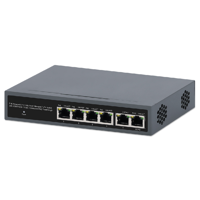 Switch PoE+ Lite Smart Managed à 6 ports avec 4 ports GbE, 2 liaisons montantes GbE et PoE pass-through - Bravour®_0