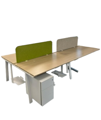 Bureau Bench d'occasion - 2, 4 ou 6 positions - Bois et piètements blancs - Dimensions 140 cm x 80 cm_0