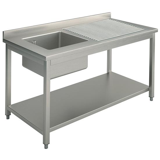 Plonge inox, 1 bac, égouttoir à droite, sur piètement, avec étagère inférieure, 1400x600 mm - SLG1GD1456_0