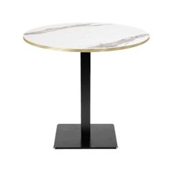 Restootab - Table Ø70cm - modèle Milan marbre blanc chants laiton - blanc fonte 3760371519118_0