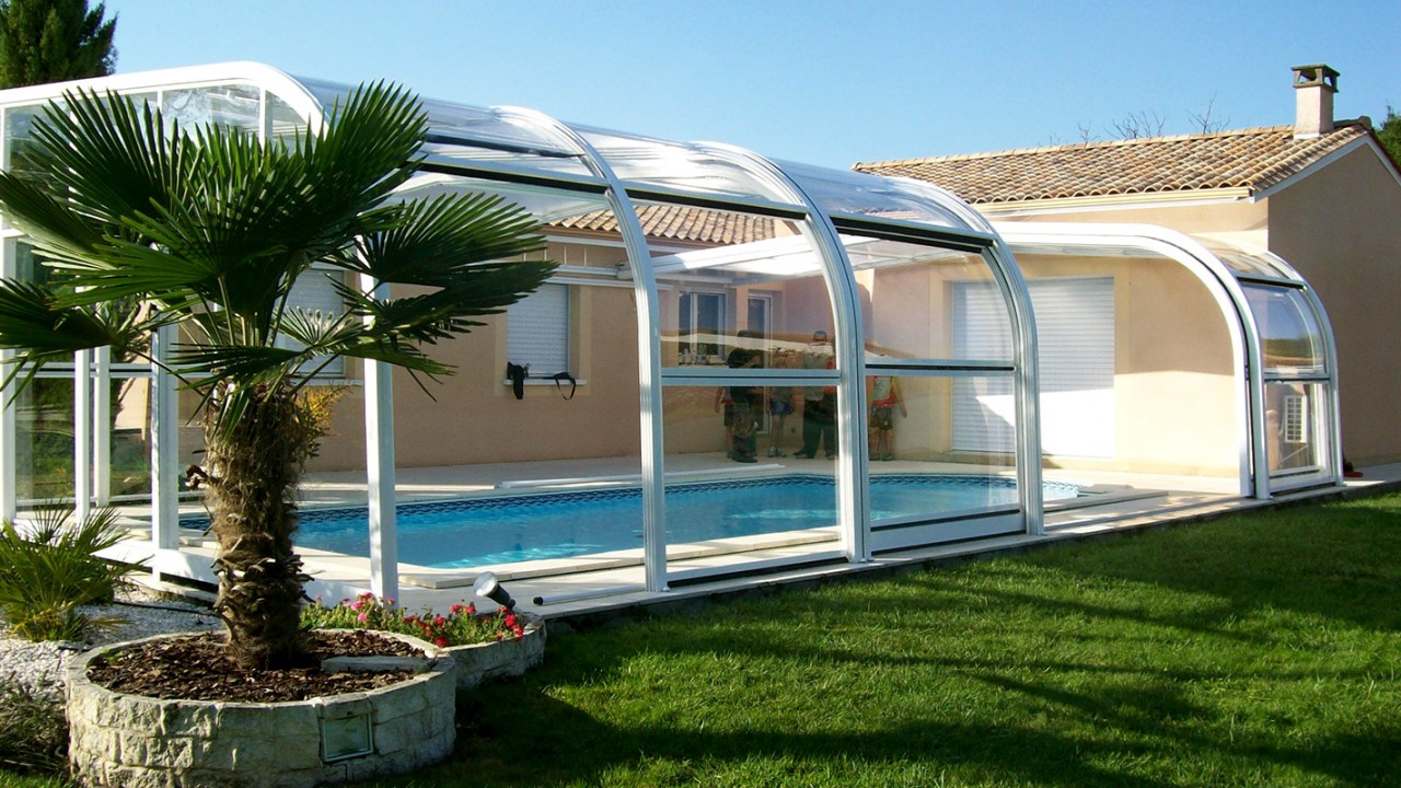 Abri piscine à une ou deux pentes de toit / adossé / télescopique / en polycarbonate - Ibiza_0
