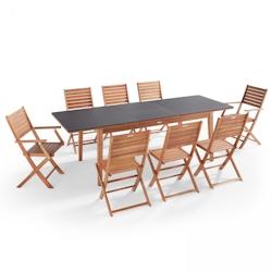 Oviala Business Ensemble table de jardin en eucalyptus extensible avec 8 assises - marron Bois massif 106584_0