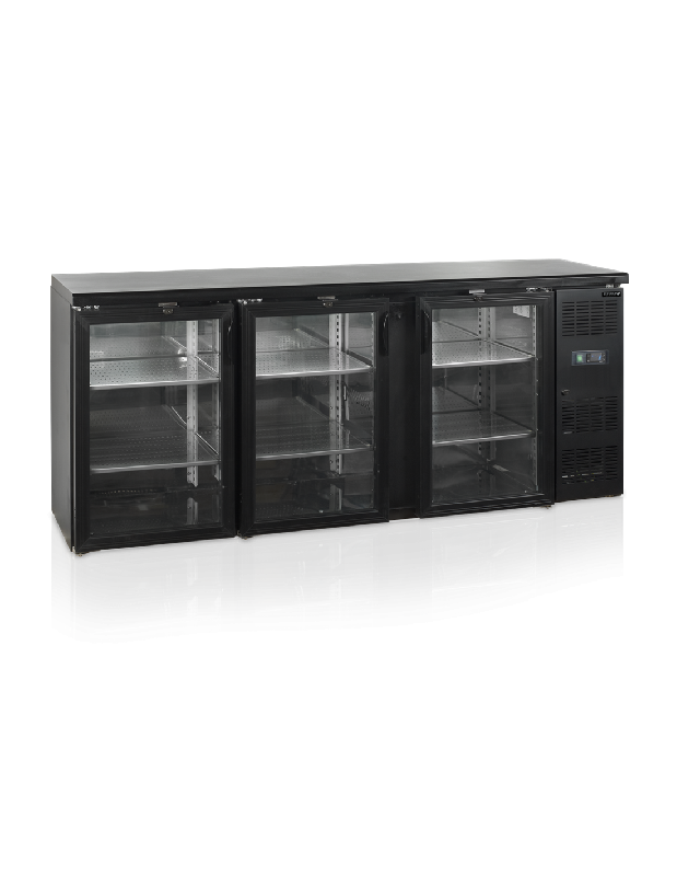 Arrière-bar 3 portes vitrées CBC310G - Construction en skin-plate noir - Intérieur acier inoxydable - Volume utile 442L - Groupe incorporé, évaporateur ventilé_0