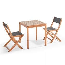 Oviala Business Ensemble table et 2 chaises pliantes en textilène et eucalyptus noir - Oviala - noir Bois massif 106569_0