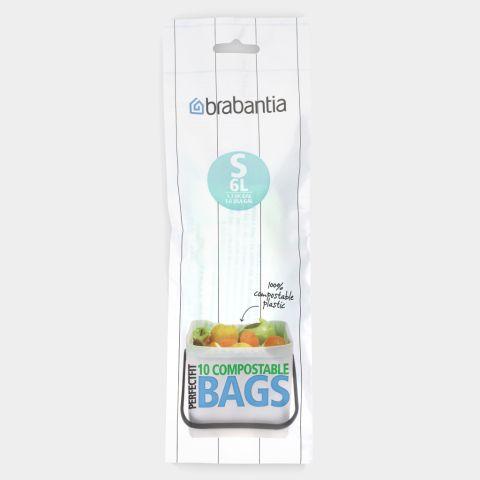 Sacs PerfectFit compostables Brabantia Code S (6 litres) - Rouleau de 10 sacs pour déchets organiques_0