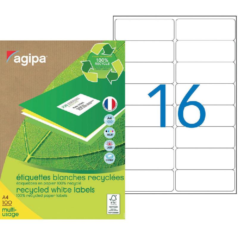 AGIPA 102647 Etiquettes blanches recyclées multi-usage 99,1 x 33,9 mm - Boîte de 1600_0