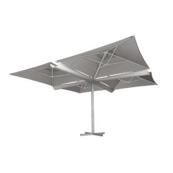 METRO Professional Parasol à 4 têtes TOMOKO, aluminium / polyester, 4 x 4 m, protection UV, hydrofuge, argent /platine - argenté multi-matériau 43_0