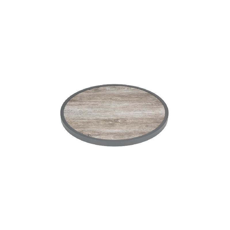 Plateau de table d'extérieur rond (H)38 x (Ø)580 mm, en aluminium & verre trempé, effet grain de bois_0