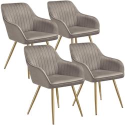 TecTake GmbH tectake Chaise MARILYN en velours matelassé - taupe/or, Lot de 4 -405757 - gris 405757_0