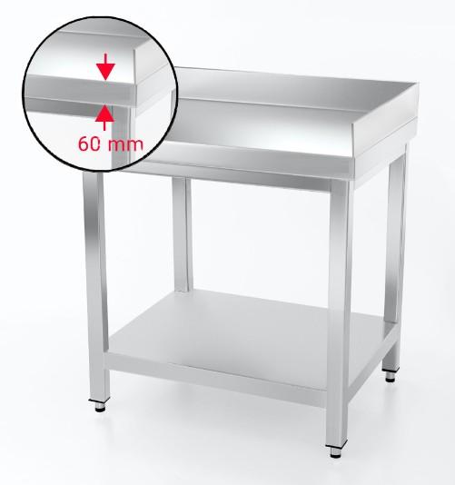 Table en inox 60x60 cm avec 2 rebords (arrière et à droite) + étagère_0