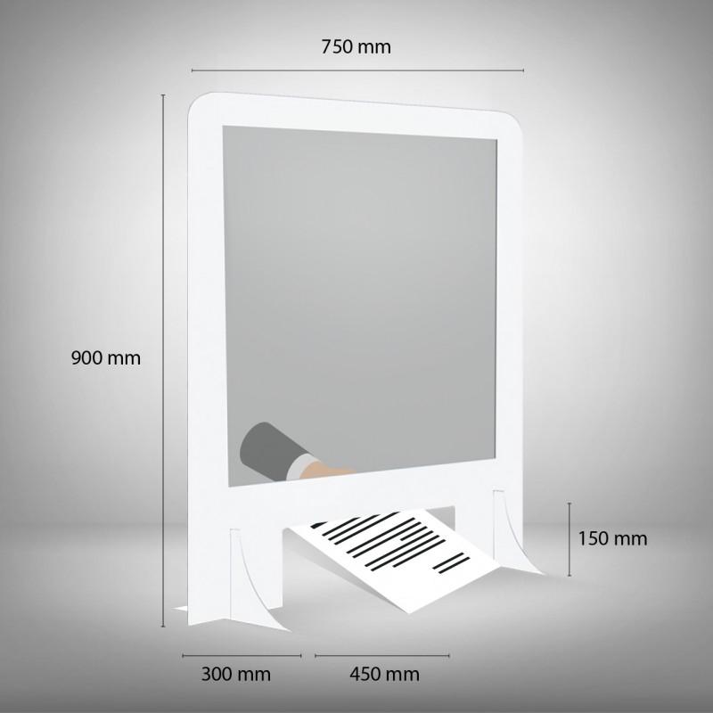 Paroi de protection en plexiglass® avec marquise blanche verticale 75 x 90 cm_0