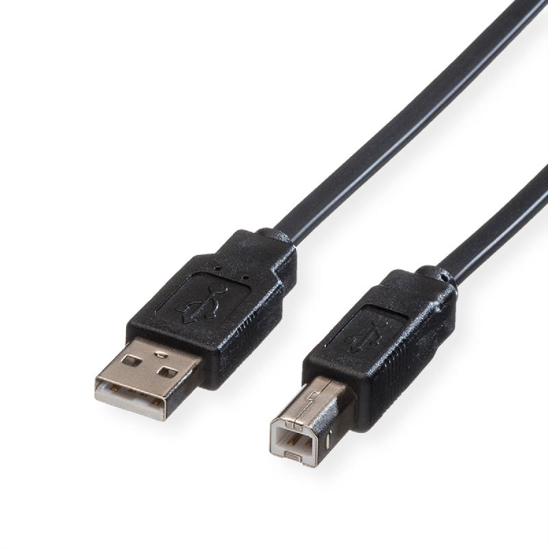 ROLINE Câble USB 2.0 plat pour Notebook, type A-B, noir, 0,8 m_0