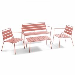 Oviala Business Salon de terrasse 4 places et 1 table basse en acier argile - rose acier 109306_0