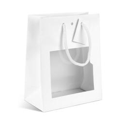 Sac luxe à fenêtre Natural White kraft blanc poignées papier 18+10x22,7cm par 200 - Gimex - blanc 3700481688076_0