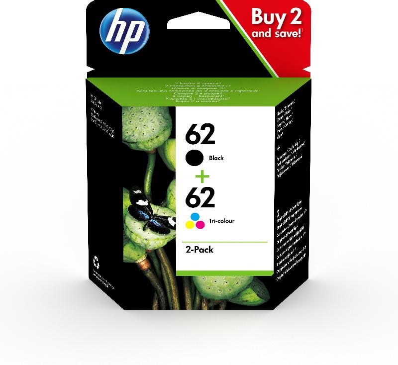 HP 62 pack de 2 cartouches authentiques d'encre noire / trois couleurs_0