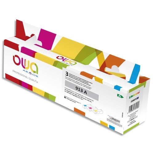 Owa pack de 3 cartouches compatibles jet d'encre couleur hp 913a k10487ow_0