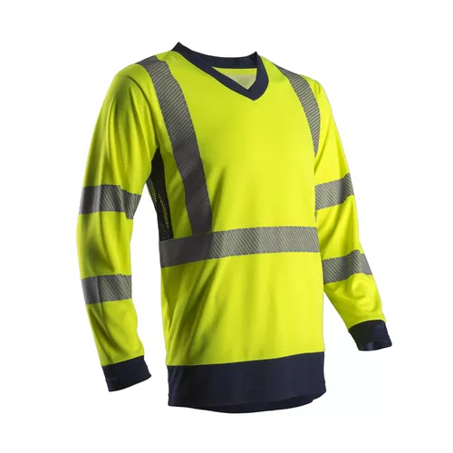 T-shirt manches longues - 100% PES 140g/m2 UPF 50 + Mesh + Bandes segmentées - Jaune HV/Marine - Référence : 7SUNY_0