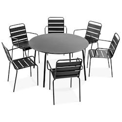 Oviala Business Ensemble table de terrasse ronde et 6 fauteuils acier gris - Oviala - gris acier 104220_0