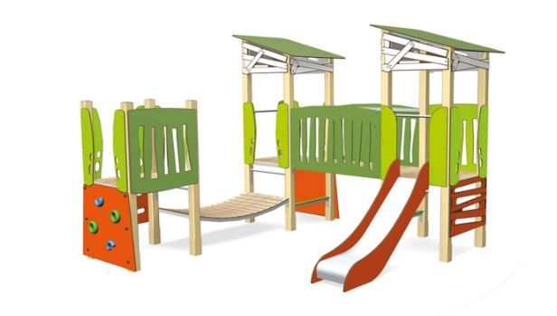Structure de jeux à 3 tours pour les parcs, les écoles, les espaces verts - Tranche d'âge: 2 à 8 ans - Ma cabane Réf 3710 - TRANSALP_0