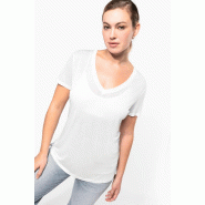 T-shirt Lyocell TENCEL  col V manches courtes femme - 145 g -  Réf: KNS323