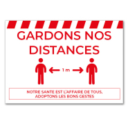 Signalétique Vinyle A3 &quot; Gardons nos Distances&quot; Texte Rouge Fond Blanc h.297 x l.420 mm - Réf.494072