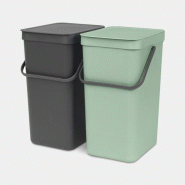 Poubelle encastrable Brabantia Sort &amp; Go Built-in 2 x 16 litres - Jade Green &amp; Grey - Volume M