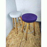 Tabouret de bureau haut Centro GTR2 d'occasion - chêne massif - assise capitonnée - anneau support de pied en métal argenté