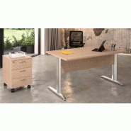 Bureau droit pied métallique en &quot;L&quot; avec rangement caisson sur roulettes So Presto - 120 x 80 cm, Alu, Aulne, 3 tiroirs